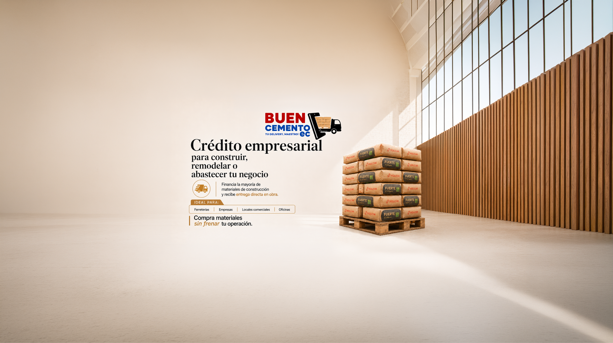 Pallet de Cemento Holcim Fuerte ECOPlanet en almacén Buen-Cemento
