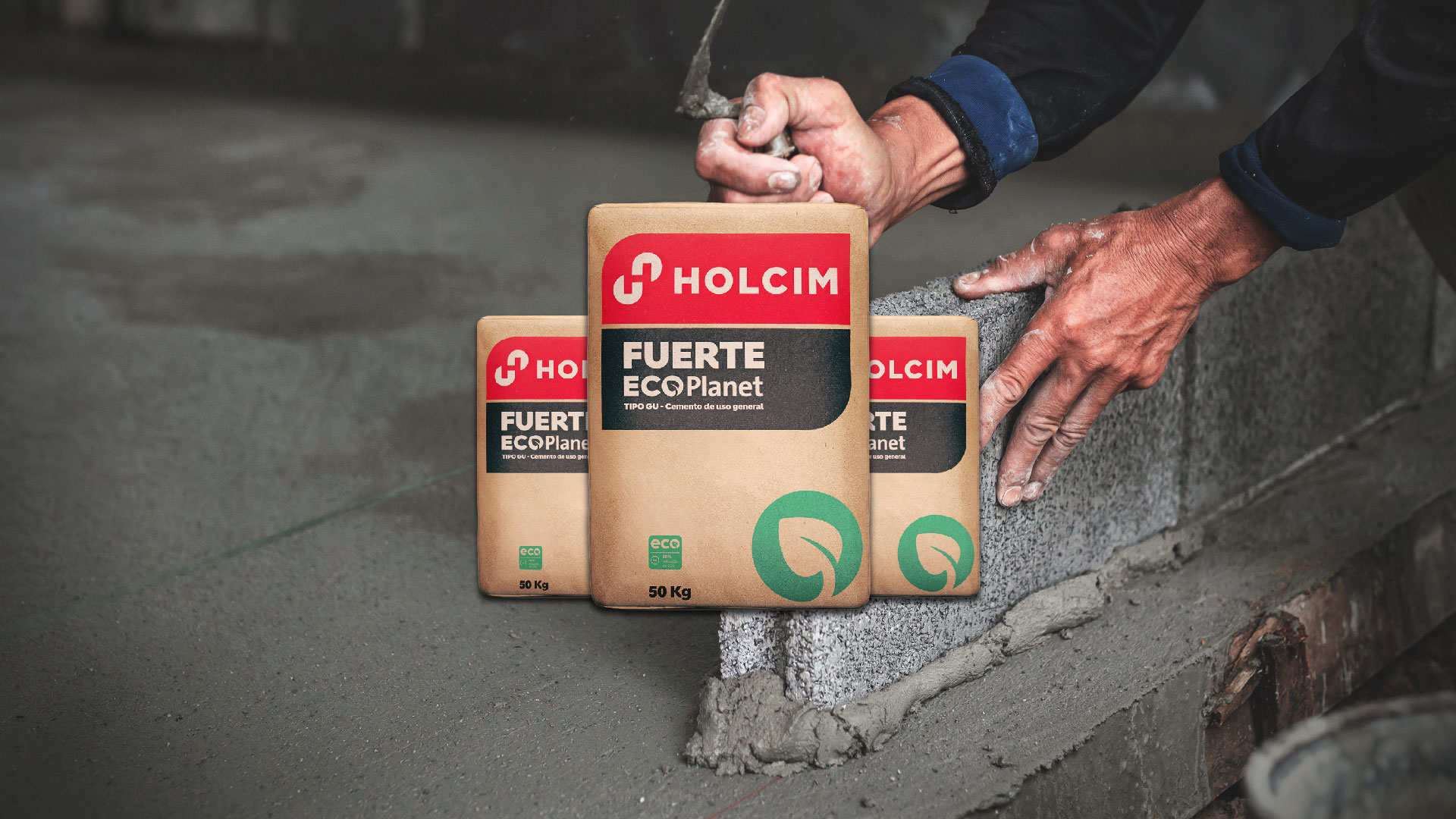 Sacos de Cemento Holcim Fuerte ECOPlanet 50kg listos para despacho en Guayaquil
